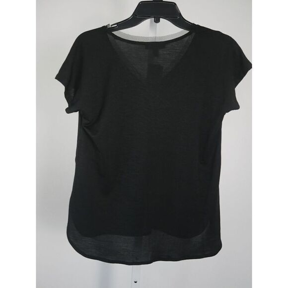 Bar III Women's V-Neck Mixed-Media Mesh Top Black PS - Picture 3 of 8